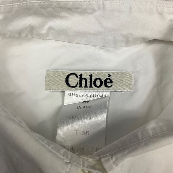 Chloe Cotton Embroidered Button Down Shirt White Long Sleeve Top Size 46 14 US - Picture 2 of 11